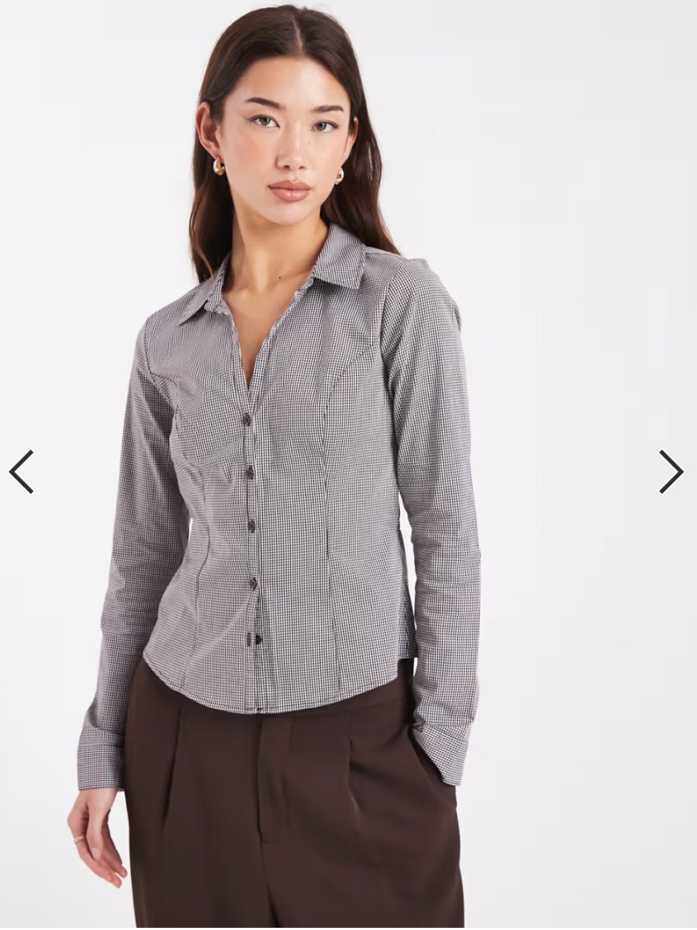 NWOT Hollister Brown Gingham Long Sleeve Blouse
